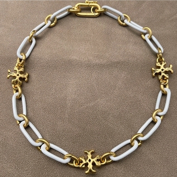 Tory Burch Jewelry - Tory Burch White and Gold Link Necklace with Cross Charms